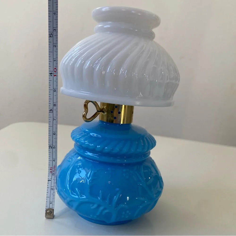 Vintage AVON Blue & White Milk Glass Courting Lamp